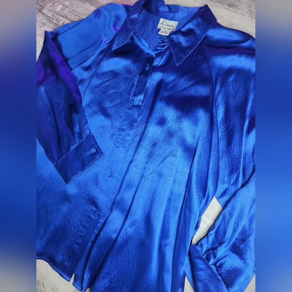 Vintage 100% Silk Royal Blue Linea By Louis Dell'Olia Long Sleeve Blouse - Picture 4 of 10